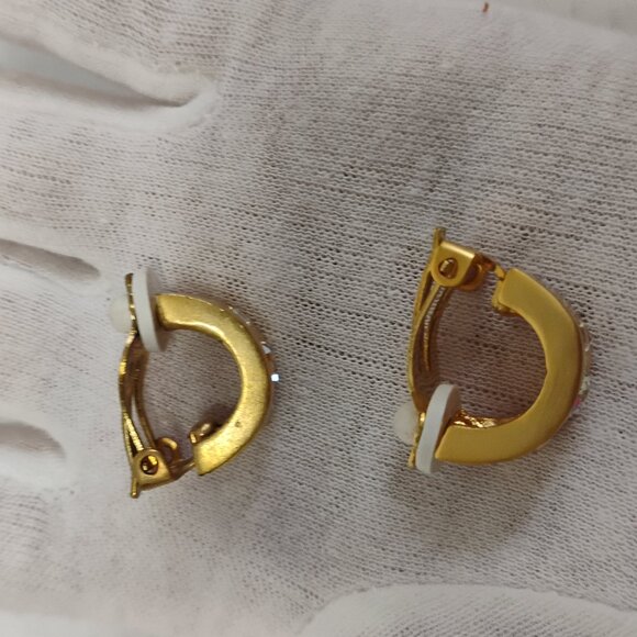 Gently Worn Gold Tone Clip-On Earrings with Rhinestone Accents – Small Size - Picture 4 of 13